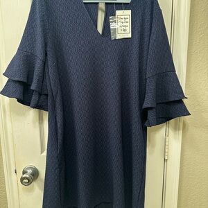 Navy Blue Ruffle Sleeve Dress